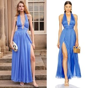 Cult Gaia Aashvi Plunging Halter Gown Capri Blue NEW with tags
